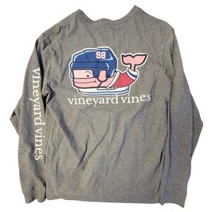 Vineyard Vines Mens Long Sleeve T-Shirt Hockey Whale Graphic Gray Tee